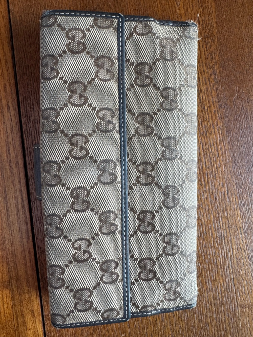 Gucci Vintage GG Monogram Brown/Tan Leather/Canvas Continental Wallet w/COA - Picture 3 of 16